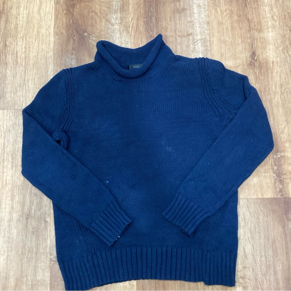 J. Crew Womens Small Roll Neck Sweater Ribbed Knot Fisherman Blue Flawed